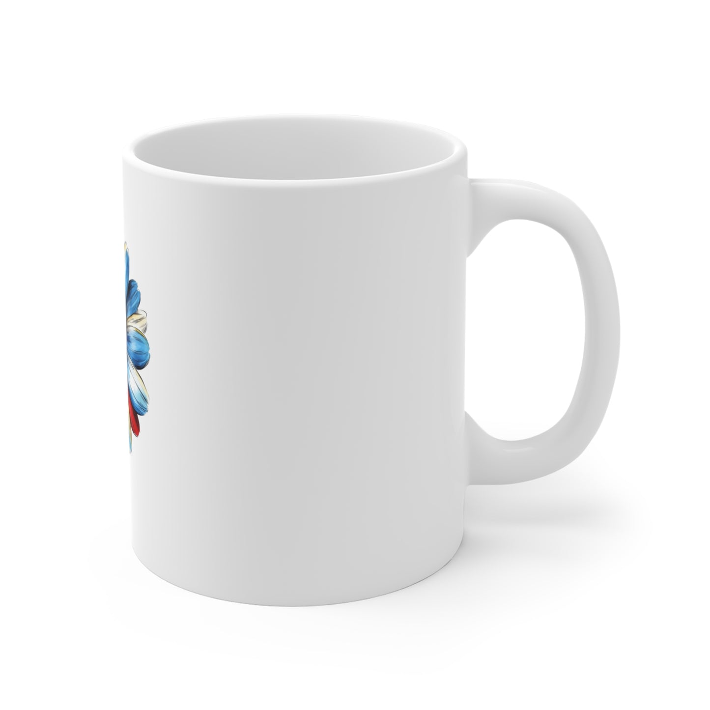 Patriotic Daisy 11oz Coffee Mug — Red, White & Blue Floral Drinkware