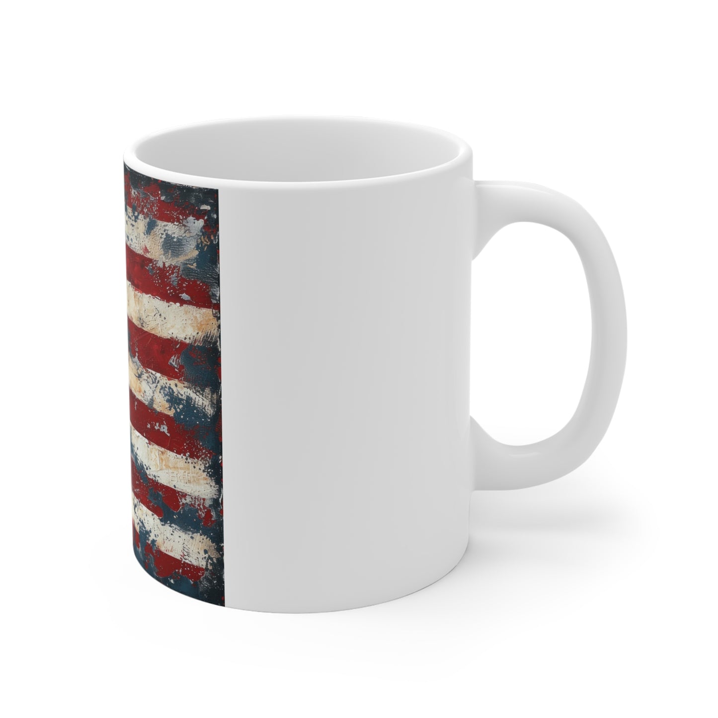 American Flag Distressed Ceramic Mug — 11oz Patriotic Coffee Cup