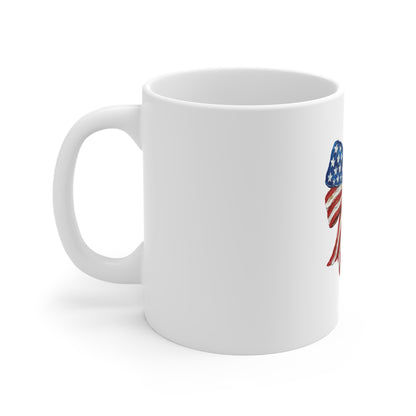 Patriotic American Flag Bow Mug — 11oz Fourth of July Tea & Coffee Cup