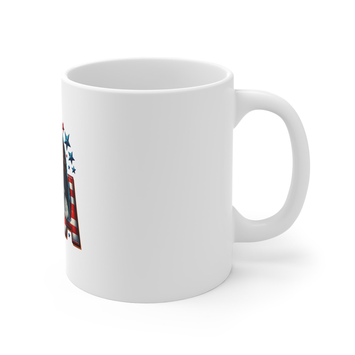 USA Eagle Coffee Mug — Patriotic 11oz Ceramic Mug with Bald Eagle and Stars