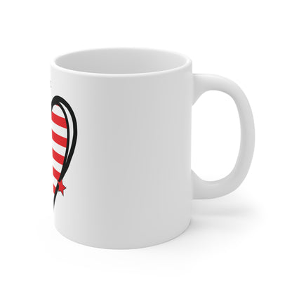 Patriotic Heart Coffee Mug – American Flag Heart Mug – Red White Blue Love USA Cup – Cute Americana Gift Mug 11oz