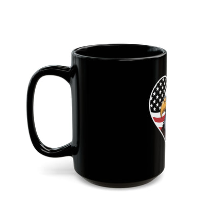 Patriotic Eagle Heart Mug – American Flag Heart Eagle Coffee Mug – USA Bald Eagle Pride Cup – Patriotic Gift Mug Black Mug (11oz, 15oz)