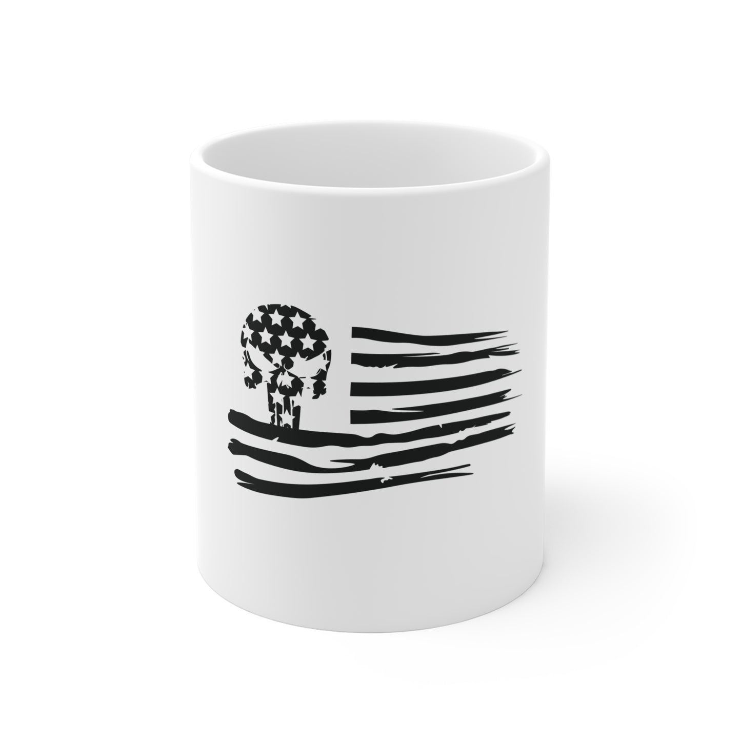 Distressed American Flag Skull Mug – Blacked Out USA Skull Coffee Mug – Grunge Patriotic Skull Cup – Tactical Style American Flag Mug Mug 11oz