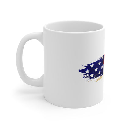 Earth Blend USA Flag Brush Stroke Mug – Rustic American Flag Coffee Cup – Organic Tone Patriotic Design Mug 11oz