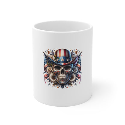 Patriotic Skull Mug — American Flag Uncle Sam Skull Coffee Cup (11oz)