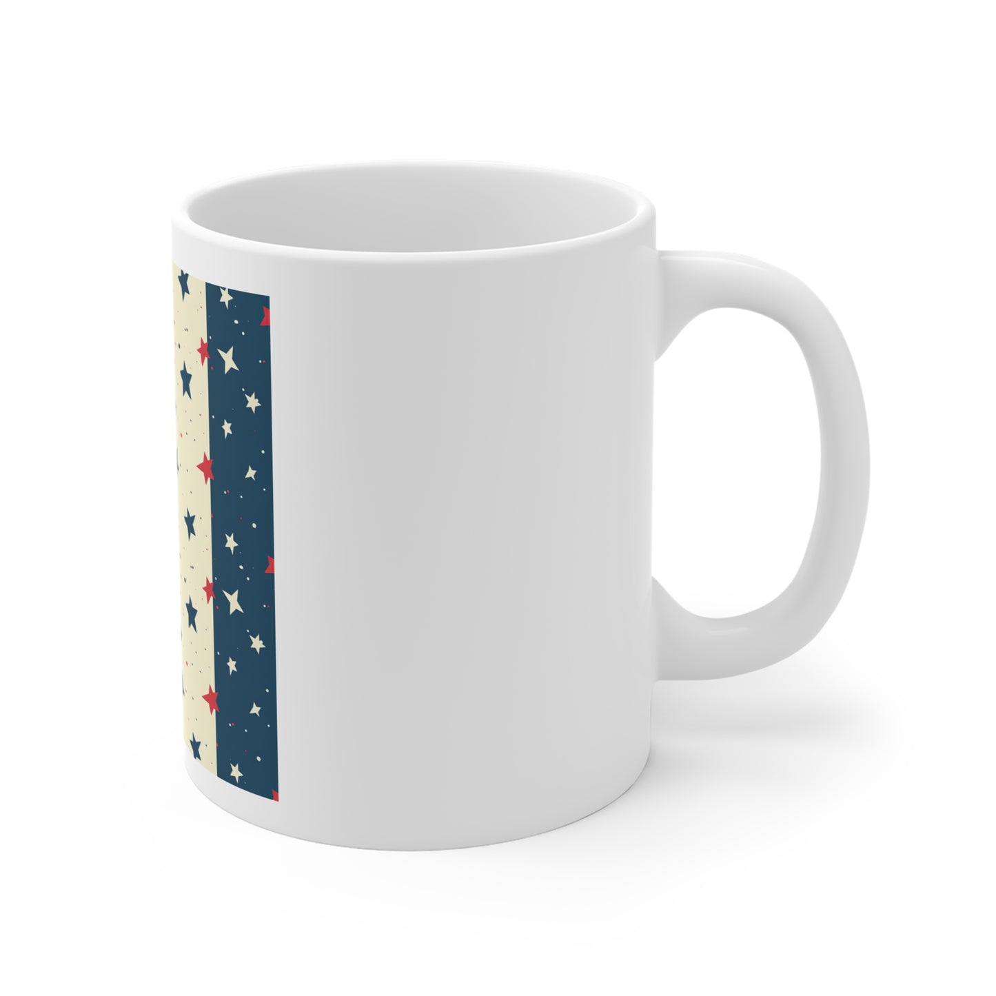 Patriotic Star Border Coffee Mug – Americana Side Stripe Mug – Red White Blue Star Pattern Cup – Vintage USA Border Design Mug Patriotic Star Pattern Mug – Red, White & Blue 11oz Coffee Cup