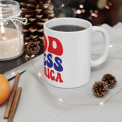 God Bless America Coffee Mug – Patriotic Faith Mug – Retro USA Typography Cup – Christian Americana Gift Mug Mug 11oz