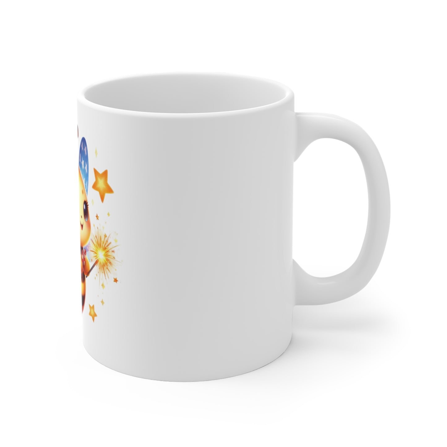 Cute Patriotic Bee Coffee Mug – Kawaii Fireworks Bumblebee Mug – Red White Blue Americana Cup – Adorable USA Gift Mug 11oz