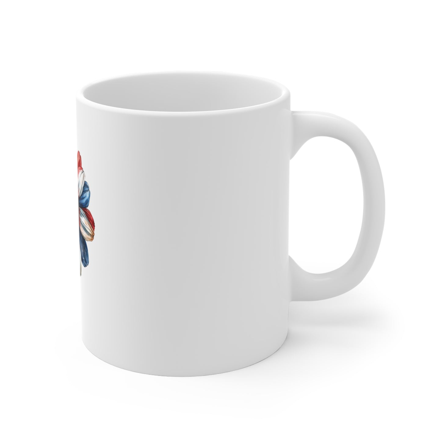 Patriotic Daisy Coffee Mug 11oz — Red White Blue Floral Tea Cup