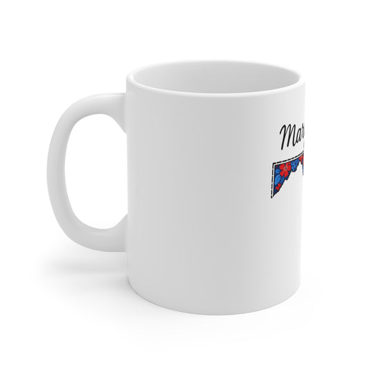 Maryland Floral State Map Mug — Red, White & Blue Maryland Coffee Cup