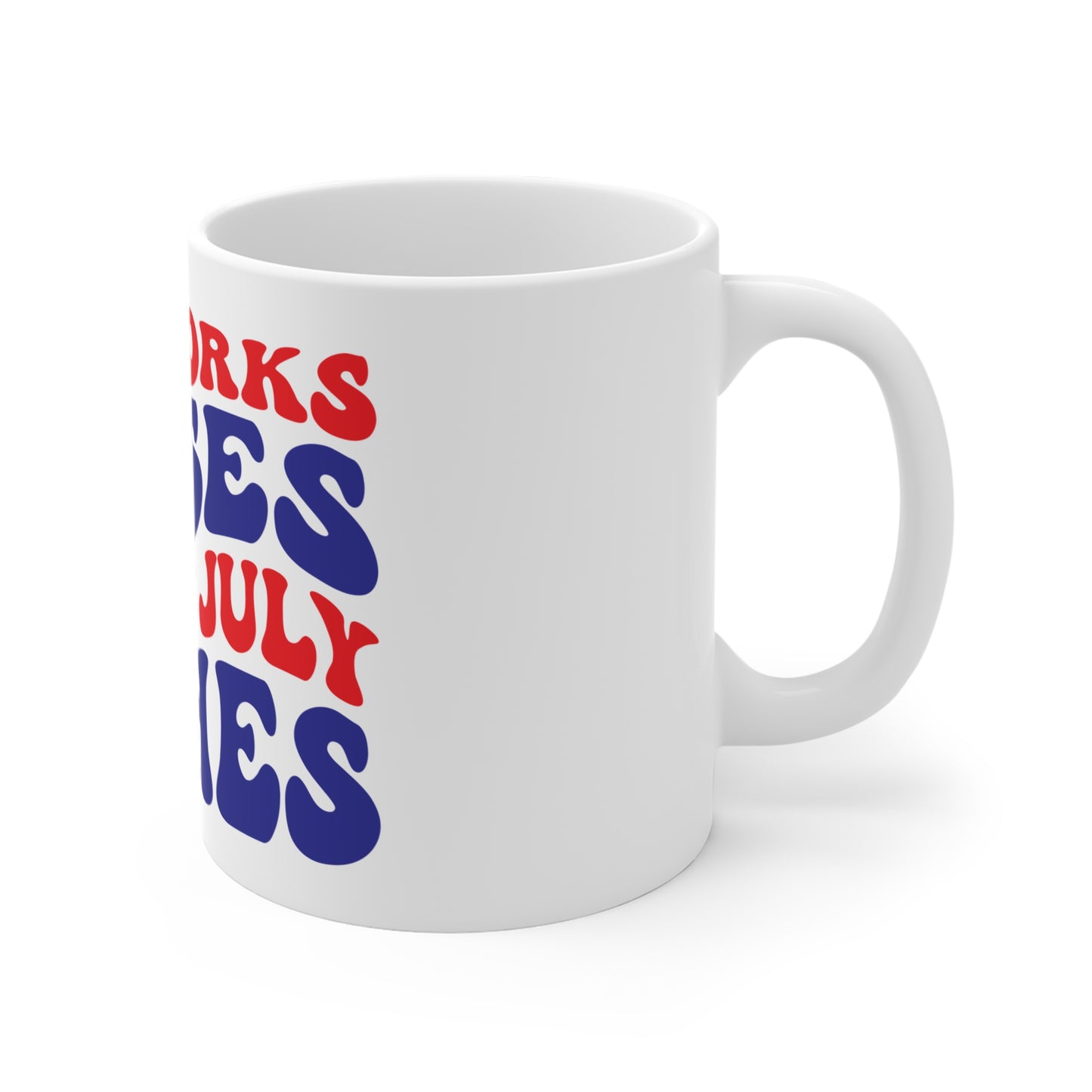 Fireworks Kisses 4th of July Wishes Coffee Mug – Patriotic Retro Typography Mug – Cute Americana Celebration Cup – Independence Day Gift Mug Mug 11oz