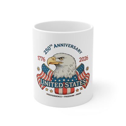 United States 250th Anniversary Eagle Coffee Mug – 1776–2026 Patriotic Flag Design