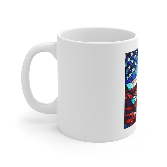 Stained Glass American Flag Coffee Mug – Flowing Flag Patriotic Mug – Colorful USA Flag Cup – Artistic Americana Gift – Premium Art Mug