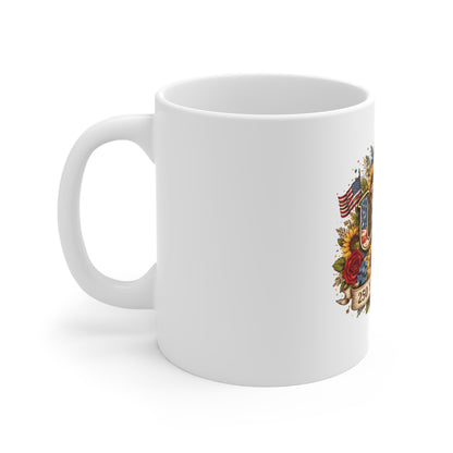 USA 250 Years of Freedom Mug – Patriotic Sunflower Floral Coffee Mug – American Flag Vintage Celebration Cup – 4th of July Gift Mug 11oz