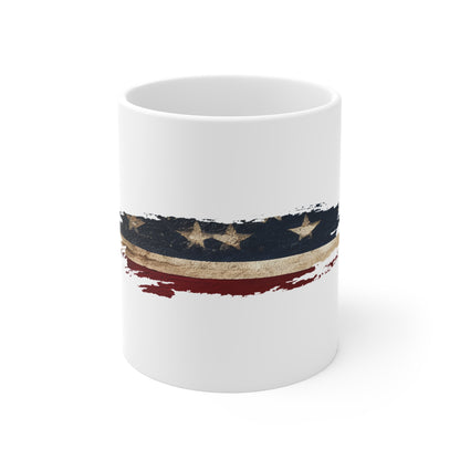 Desert Stone USA Flag Brush Stroke Mug – Earthy American Flag Coffee Cup – Weathered Natural Patriotic Design Mug 11oz