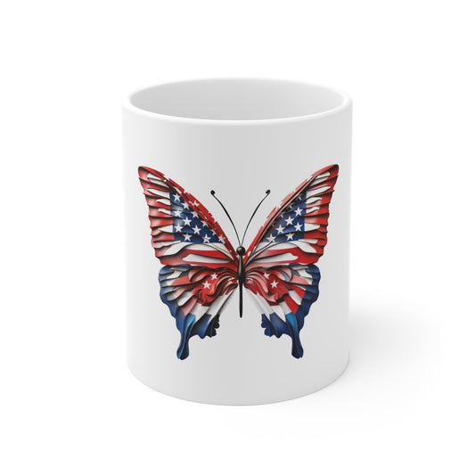 Layered American Flag Butterfly Mug – 3D Patriotic Butterfly Coffee Mug – Red White Blue Sculpted Wing Design – Premium USA Gift American Flag Butterfly Mug - Patriotic 11oz Coffee Cup
