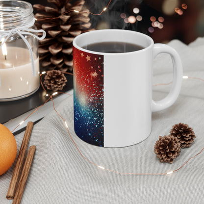 Patriotic Glitter Galaxy Coffee Mug – Red White Blue Sparkle Mug – Starfield Americana Cup – Radiant USA Celebration Design Patriotic Starry Night 11oz Ceramic Mug