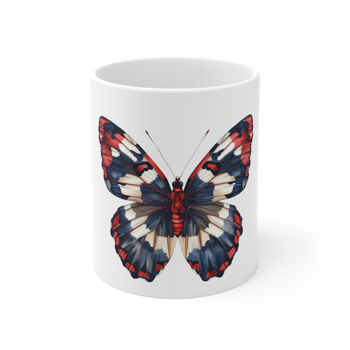 Patriotic Deep Tone Butterfly Mug – Bold Red White Blue Wing Coffee Mug – Dark Americana Art Cup – USA Gift Mug Mug 11oz