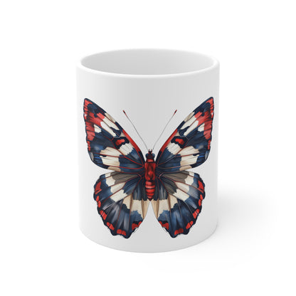 Patriotic Deep Tone Butterfly Mug – Bold Red White Blue Wing Coffee Mug – Dark Americana Art Cup – USA Gift Mug Mug 11oz