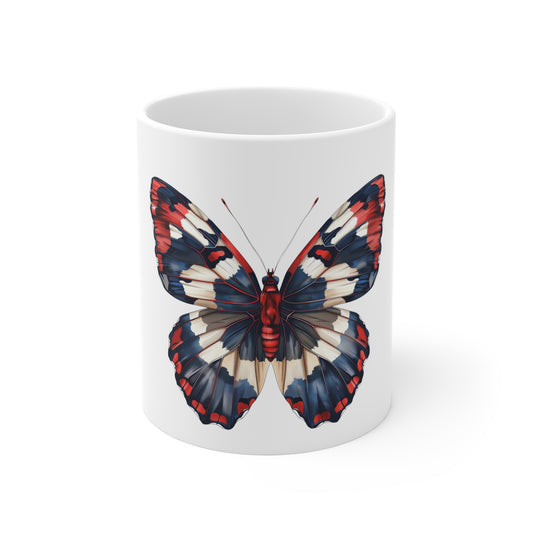 Patriotic Deep Tone Butterfly Mug – Bold Red White Blue Wing Coffee Mug – Dark Americana Art Cup – USA Gift Mug Mug 11oz