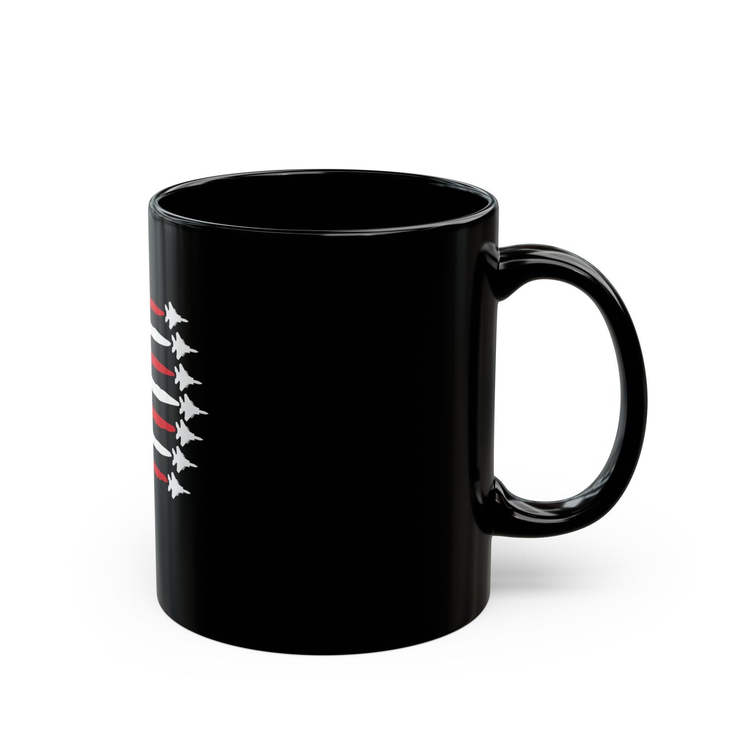 American Fighter Jet Flag Mug – Patriotic Jet Stripe Coffee Mug – USA Air Force Inspired Flag Cup – Red White Blue Aviation Mug Black Mug (11oz, 15oz)