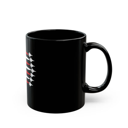 American Fighter Jet Flag Mug – Patriotic Jet Stripe Coffee Mug – USA Air Force Inspired Flag Cup – Red White Blue Aviation Mug Black Mug (11oz, 15oz)