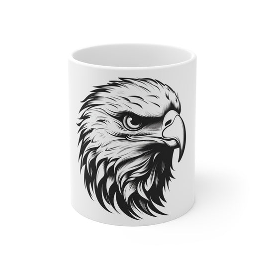Side Profile Eagle Mug – Fierce Bald Eagle Coffee Mug – Black & White Patriotic Eagle Cup – American Strength Gift Mug 11oz
