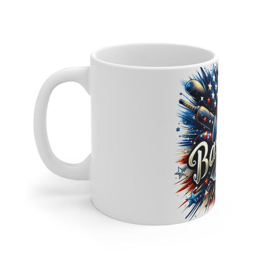 Vintage Patriotic Baseball Coffee Mug – USA Baseball Script Mug – American Flag Baseball Art Cup – 4th of July Sports Gift 11oz