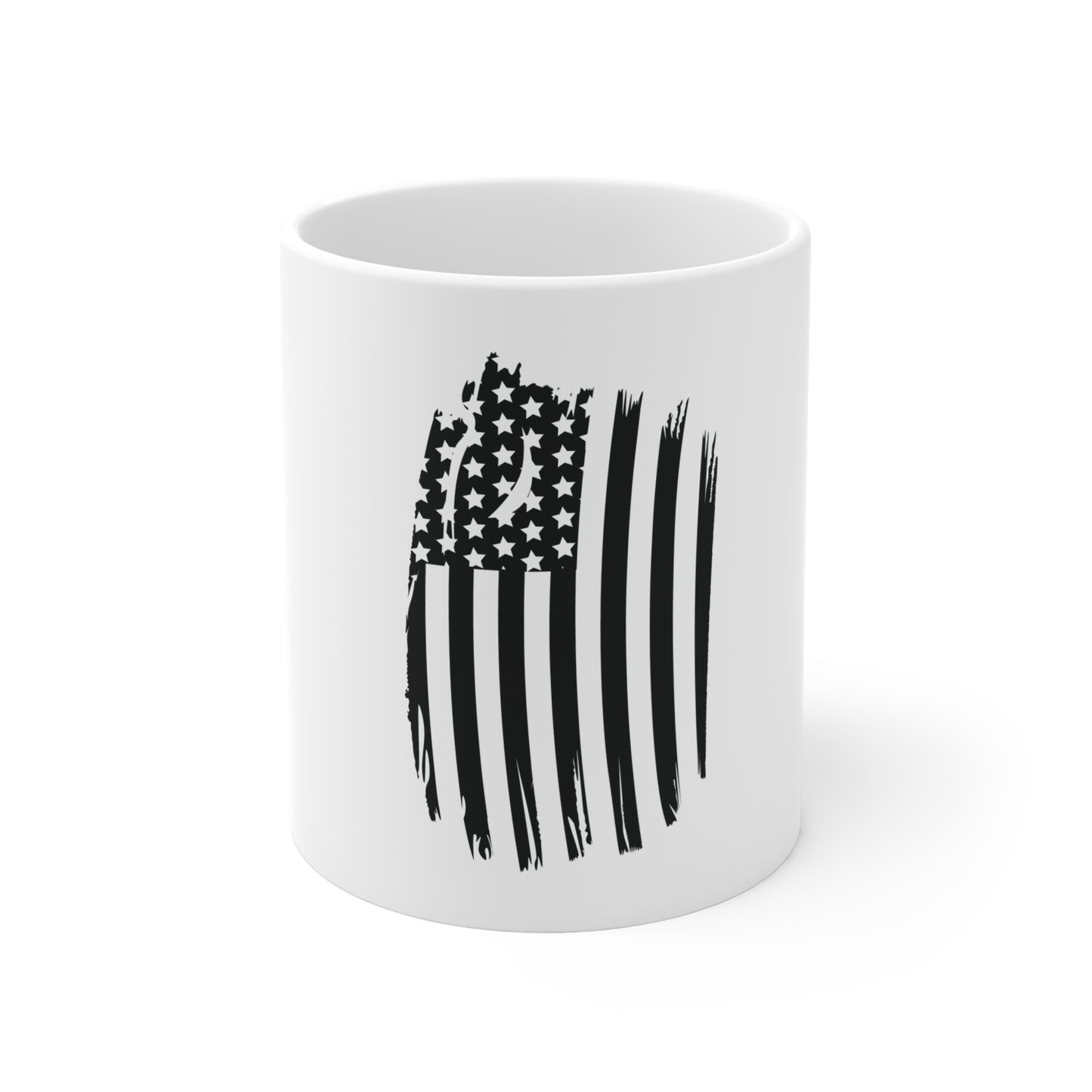 Blacked-Out Distressed Vertical American Flag Coffee Mug – Stealth USA Flag Mug – Minimalist Patriotic Cup – Subtle Grunge Flag Design Mug 11oz