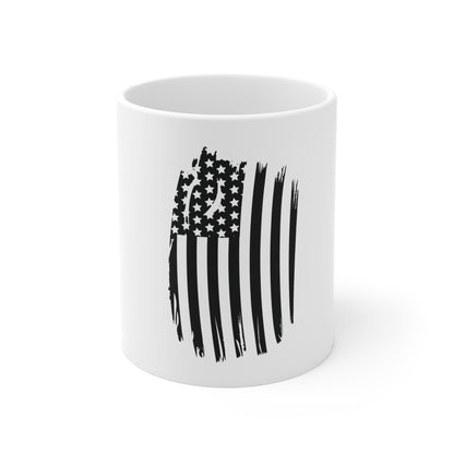 Blacked-Out Distressed Vertical American Flag Coffee Mug – Stealth USA Flag Mug – Minimalist Patriotic Cup – Subtle Grunge Flag Design Mug 11oz