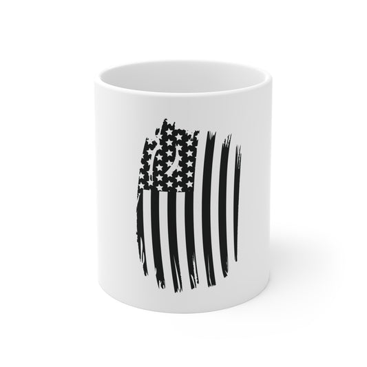 Blacked-Out Distressed Vertical American Flag Coffee Mug – Stealth USA Flag Mug – Minimalist Patriotic Cup – Subtle Grunge Flag Design Mug 11oz