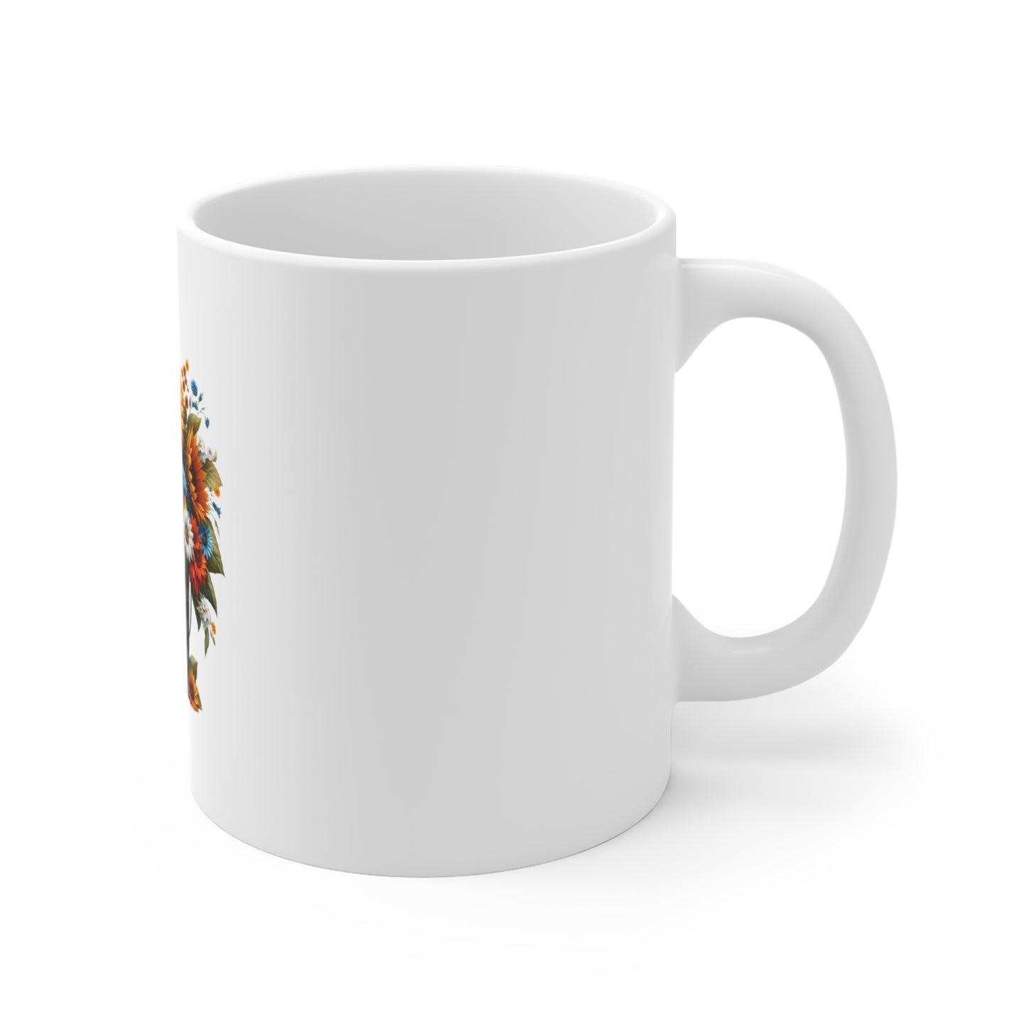 Patriotic Sunflower Bouquet Mug — 11oz American Flag Floral Coffee Cup (Fourth of July)
