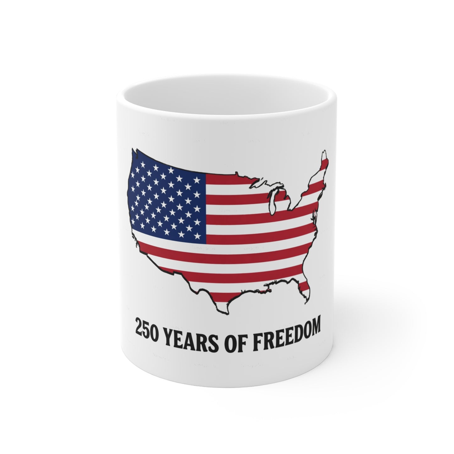USA Map Flag 250 Years of Freedom Coffee Mug – Patriotic America Outline Mug – Red White Blue USA Silhouette Mug 11oz