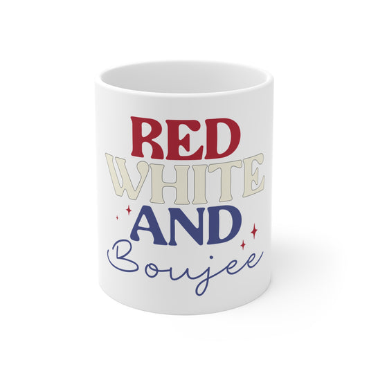 Red White and Boujee Coffee Mug – Patriotic Funny USA Mug – Stylish Americana Quote Mug – 4th of July Trendy Gift Cup