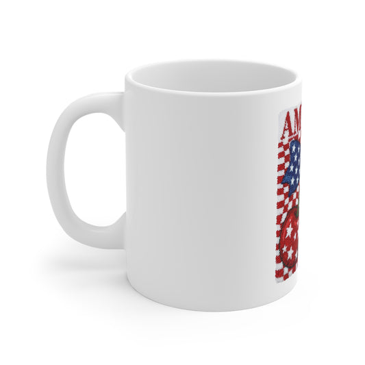 America Cherry Flag Mug — Patriotic 11oz Coffee Cup
