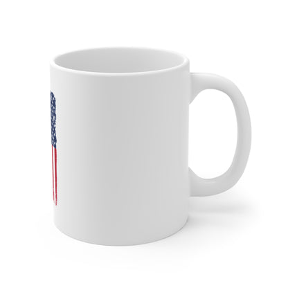 American Flag Bigfoot Mug — Patriotic Sasquatch 11oz Coffee Cup