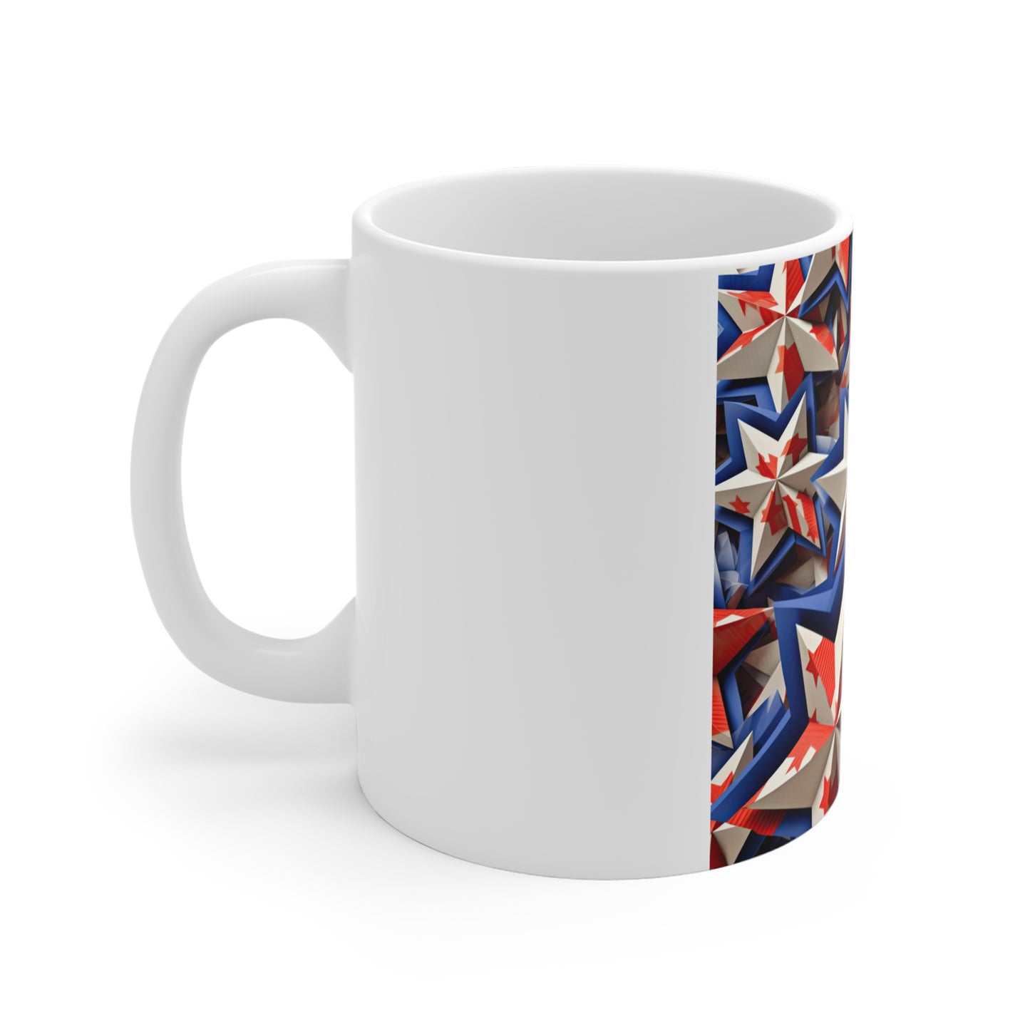 3D Patriotic Star Stack Coffee Mug – Layered Red White Blue Starburst Mug – Bold Americana Geometric Star Design – USA Stars Mug 11oz