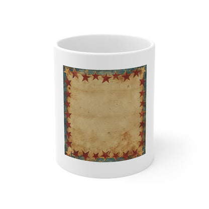 Vintage American Flag Coffee Mug – Rustic Star Border Patriotic Mug – Antique Americana Style Cup – Distressed USA Heritage Gift Vintage Star Border Mug — Rustic Americana 11oz Coffee Cup