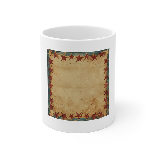 Vintage American Flag Coffee Mug – Rustic Star Border Patriotic Mug – Antique Americana Style Cup – Distressed USA Heritage Gift Vintage Star Border Mug — Rustic Americana 11oz Coffee Cup