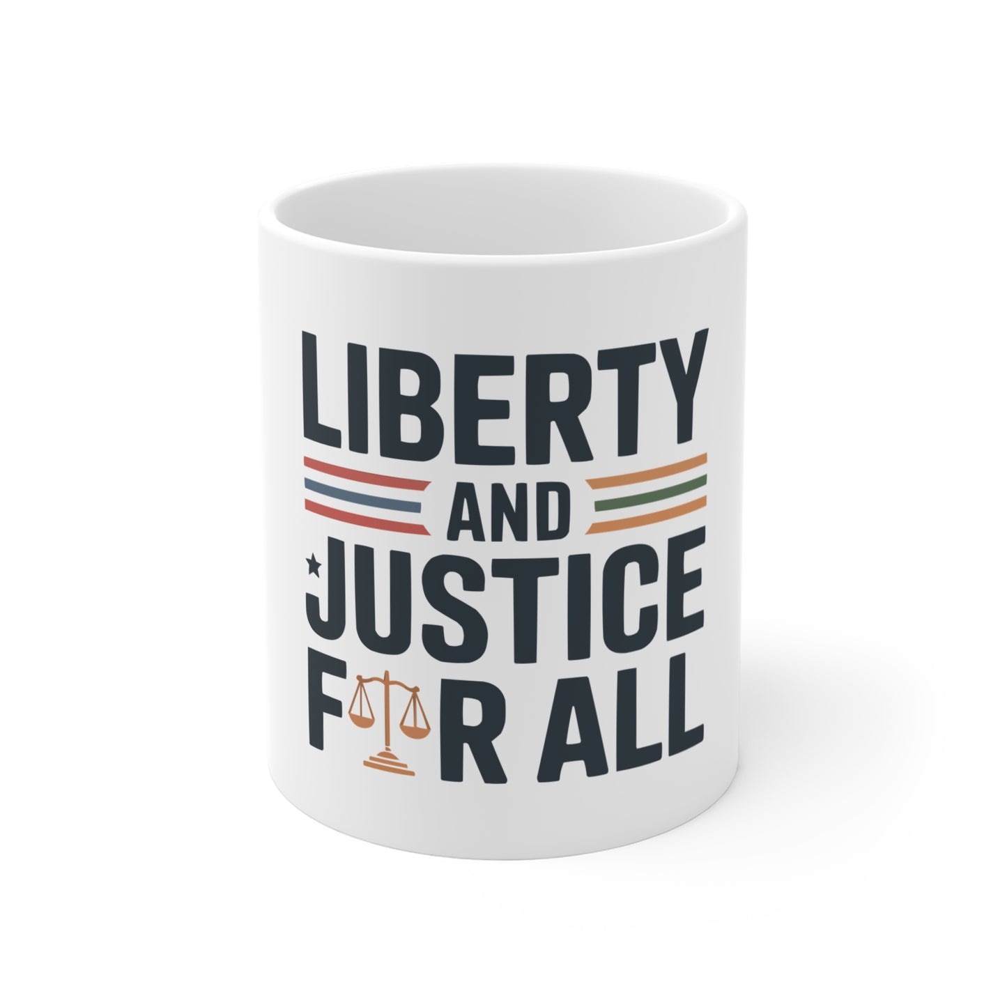 Liberty and Justice For All Mug — 11oz Patriotic Scales Coffee Cup