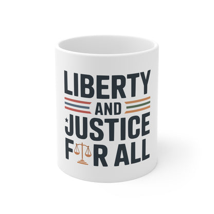 Liberty and Justice For All Mug — 11oz Patriotic Scales Coffee Cup