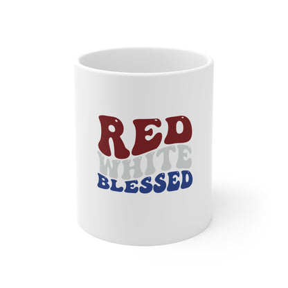 Red White Blessed Mug — Patriotic 11oz Coffee Cup