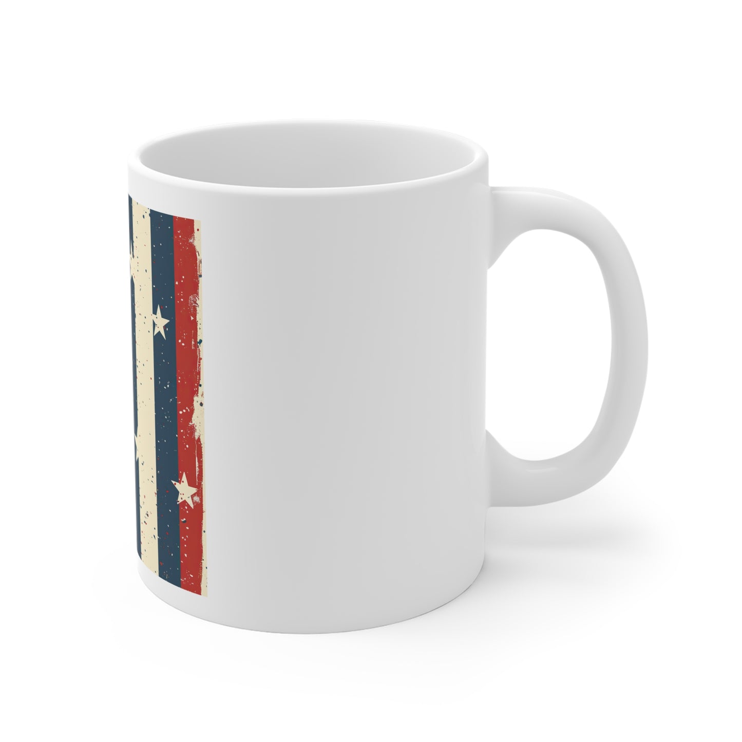 Vintage Stripe Star Coffee Mug – Distressed Patriotic Stripe Mug – Red White Blue Rustic Americana Mug – Retro Flag Style Cup American Flag Stripes Mug — Vintage Patriotic 11oz Coffee Cup