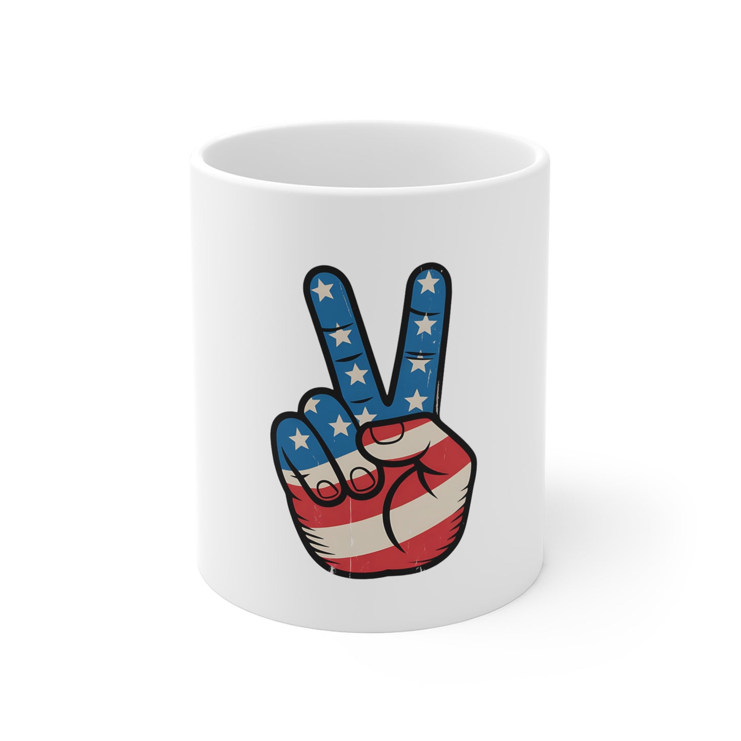 Patriotic Peace Sign Mug - American Flag 11oz Coffee Cup