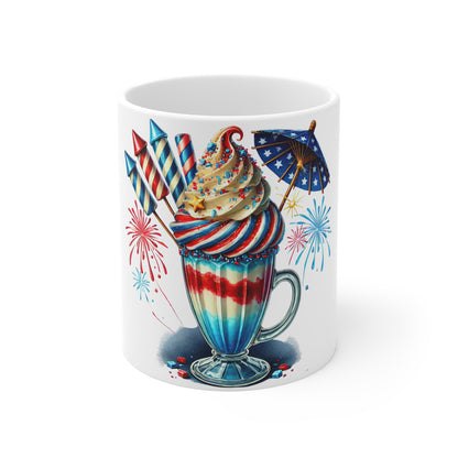 Patriotic Fireworks Milkshake Coffee Mug – 4th of July Red White Blue Dessert Mug – Americana Ice Cream Sundae Cup with Rockets 4th of July Firework Milkshake Mug – Patriotic Red White Blue Coffee Cup...