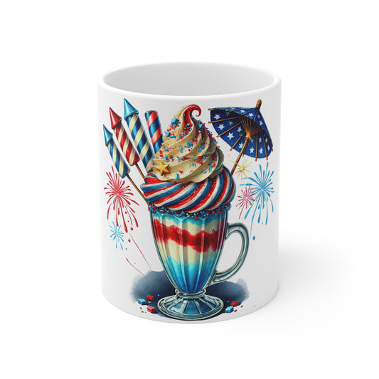 Patriotic Fireworks Milkshake Coffee Mug – 4th of July Red White Blue Dessert Mug – Americana Ice Cream Sundae Cup with Rockets 4th of July Firework Milkshake Mug – Patriotic Red White Blue Coffee Cup...