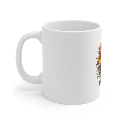Patriotic Sunflower Bouquet Mug — 11oz American Flag Floral Coffee Cup (Fourth of July)