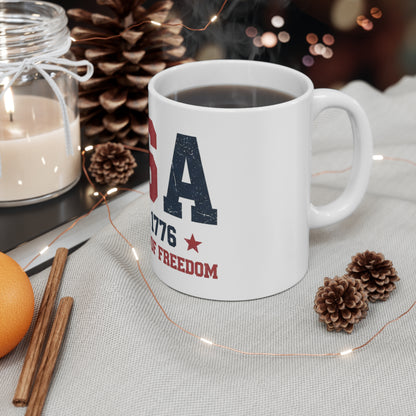 USA EST 1776 Coffee Mug – 250 Years of Freedom Patriotic Mug – Vintage Distressed American Flag Mug 11oz