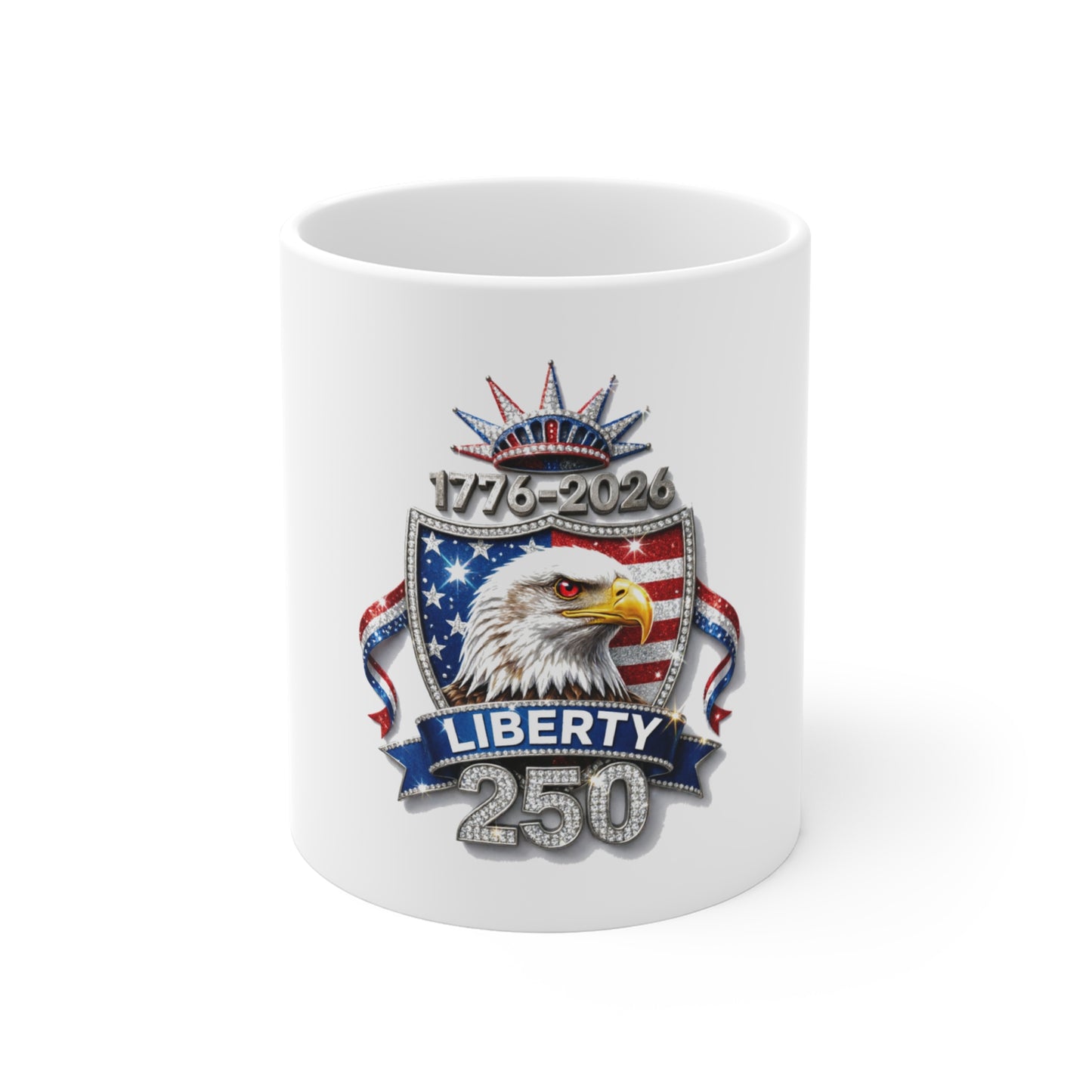USA Liberty 250 Eagle Coffee Mug – 1776–2026 Patriotic Shield Mug – Glitter Style American Flag Eagle Cup – Premium Anniversary Gift 11oz