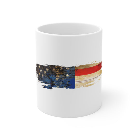 Reflective Night USA Flag Mug – Dark Patriotic Brush Stroke Coffee Cup – Gritty American Flag Design Mug 11oz